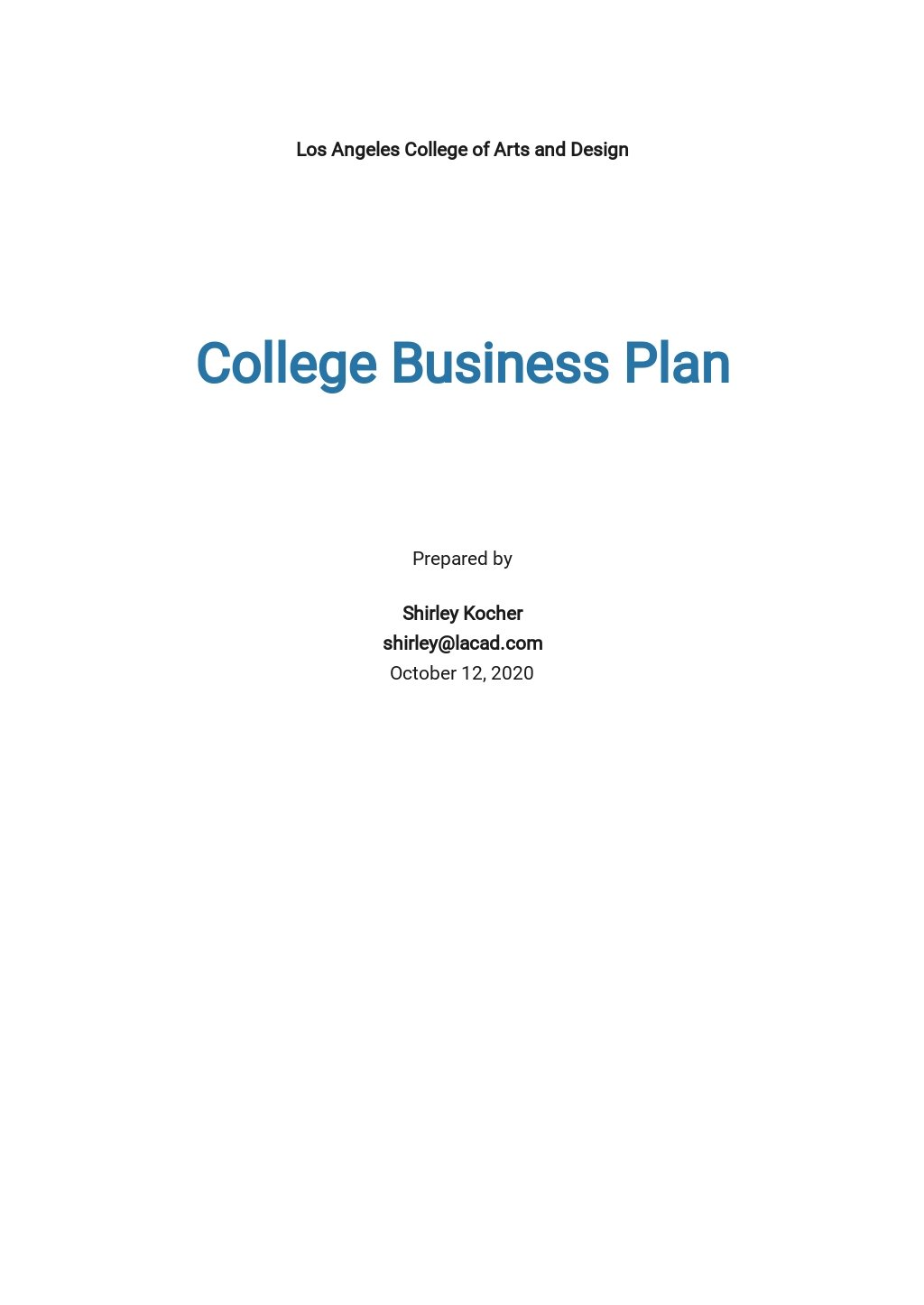 sample of business plan for college