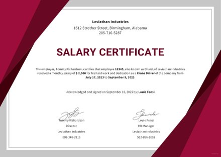 Free Salary Certificate Template 