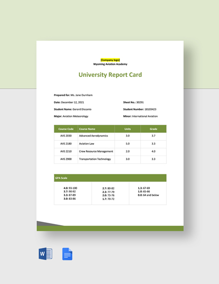 University Report Card 