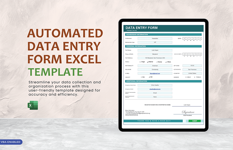 Automated Data Entry Form Excel Template in Excel - Download | Template.net