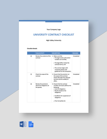 Free Basic University Checklist Template - Google Docs, Word | Template.net