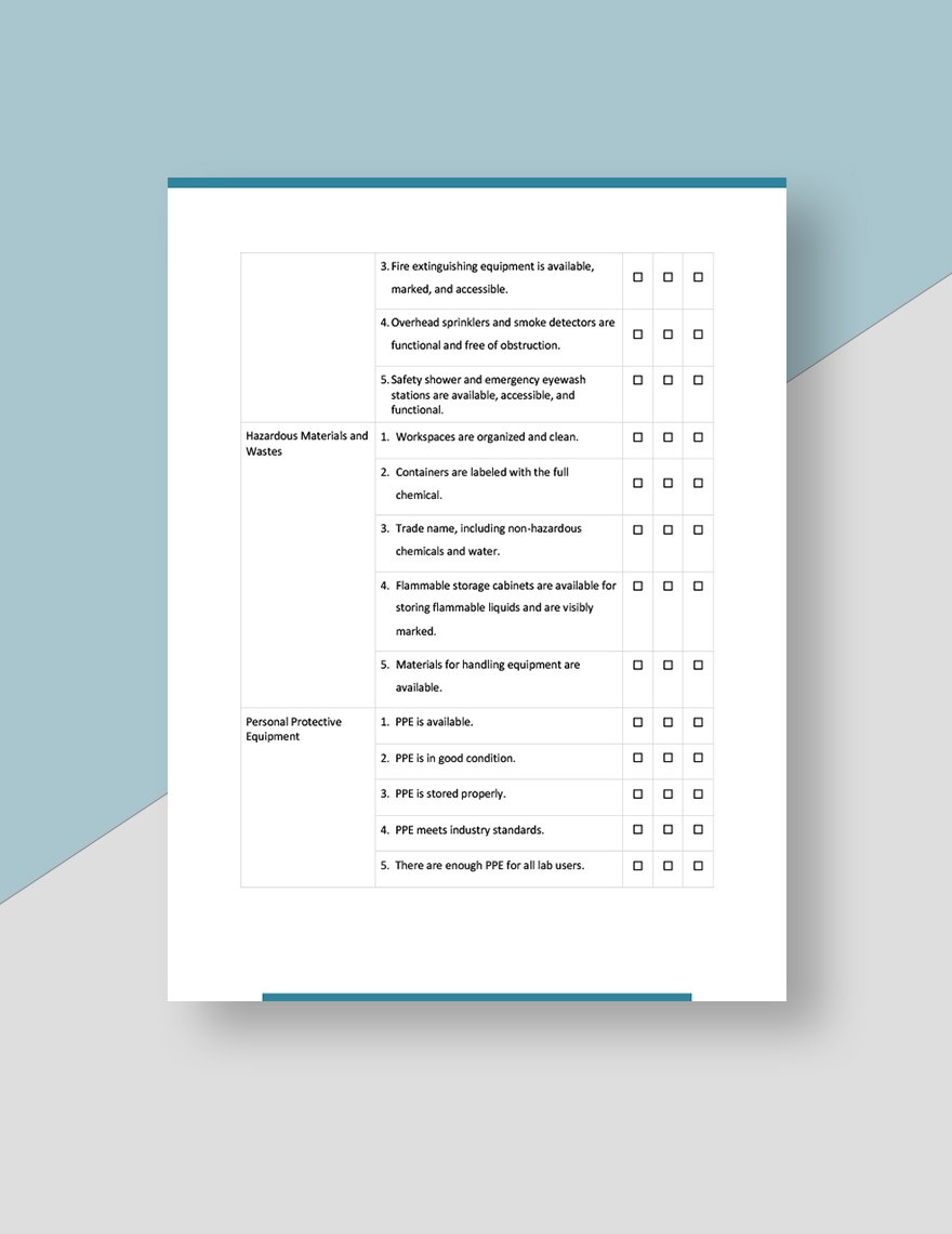 University Laboratory Inspection Checklist Template