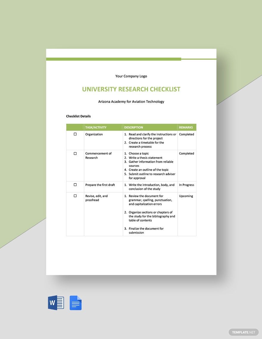 University Research Checklist Template
