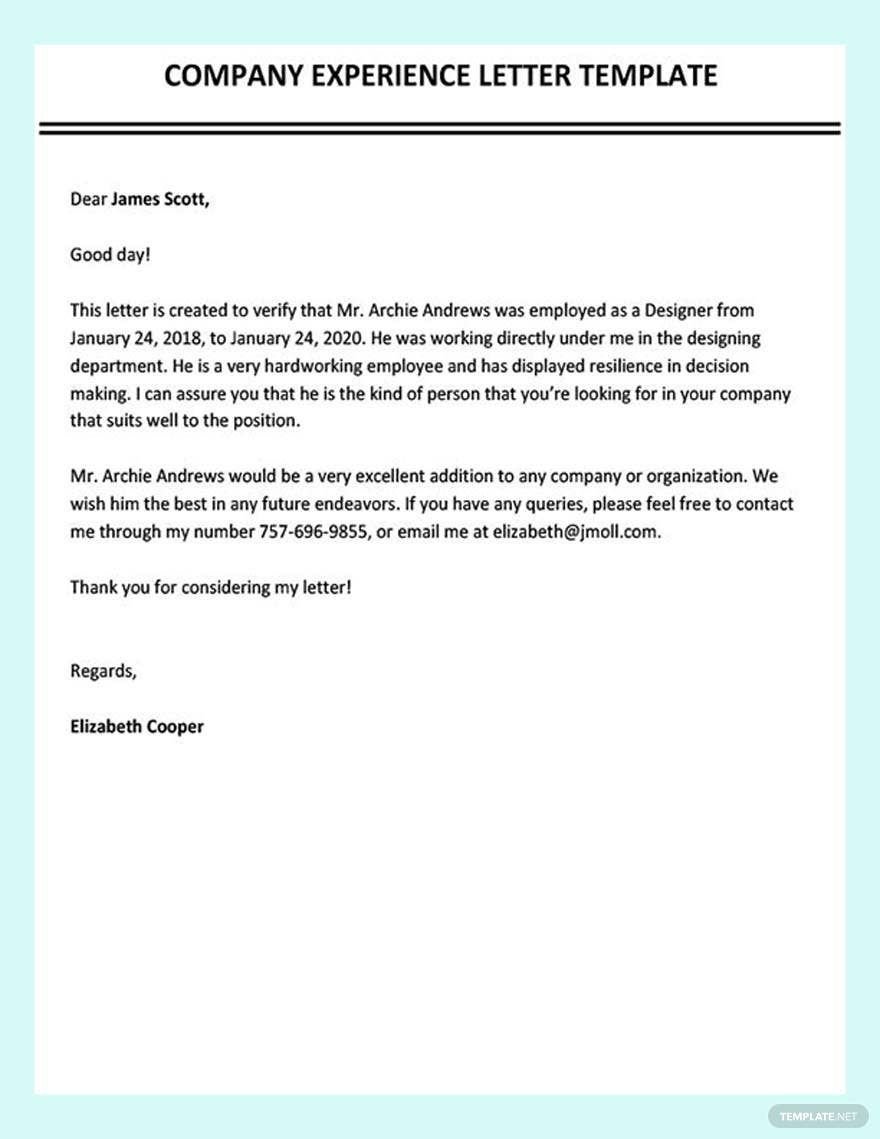Company Experience Letter Template