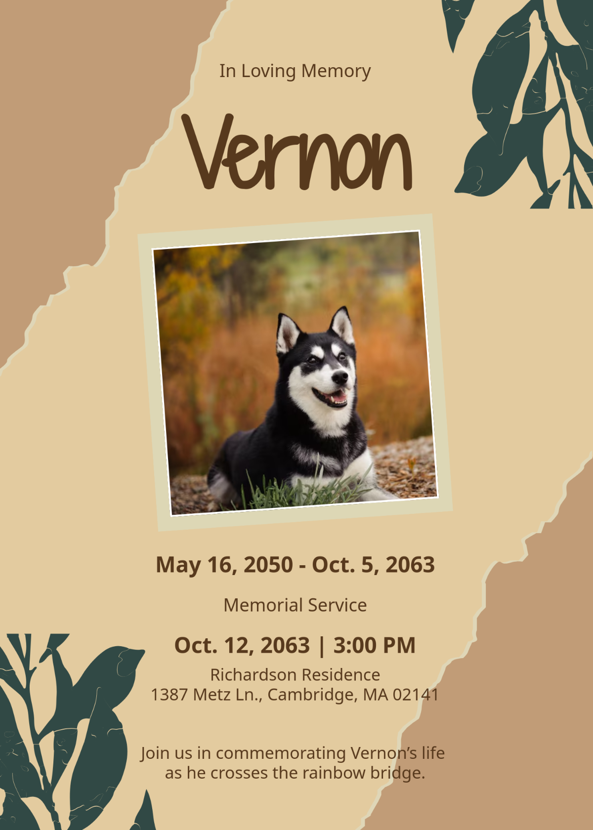 Free Pet Memorial Invitation Template