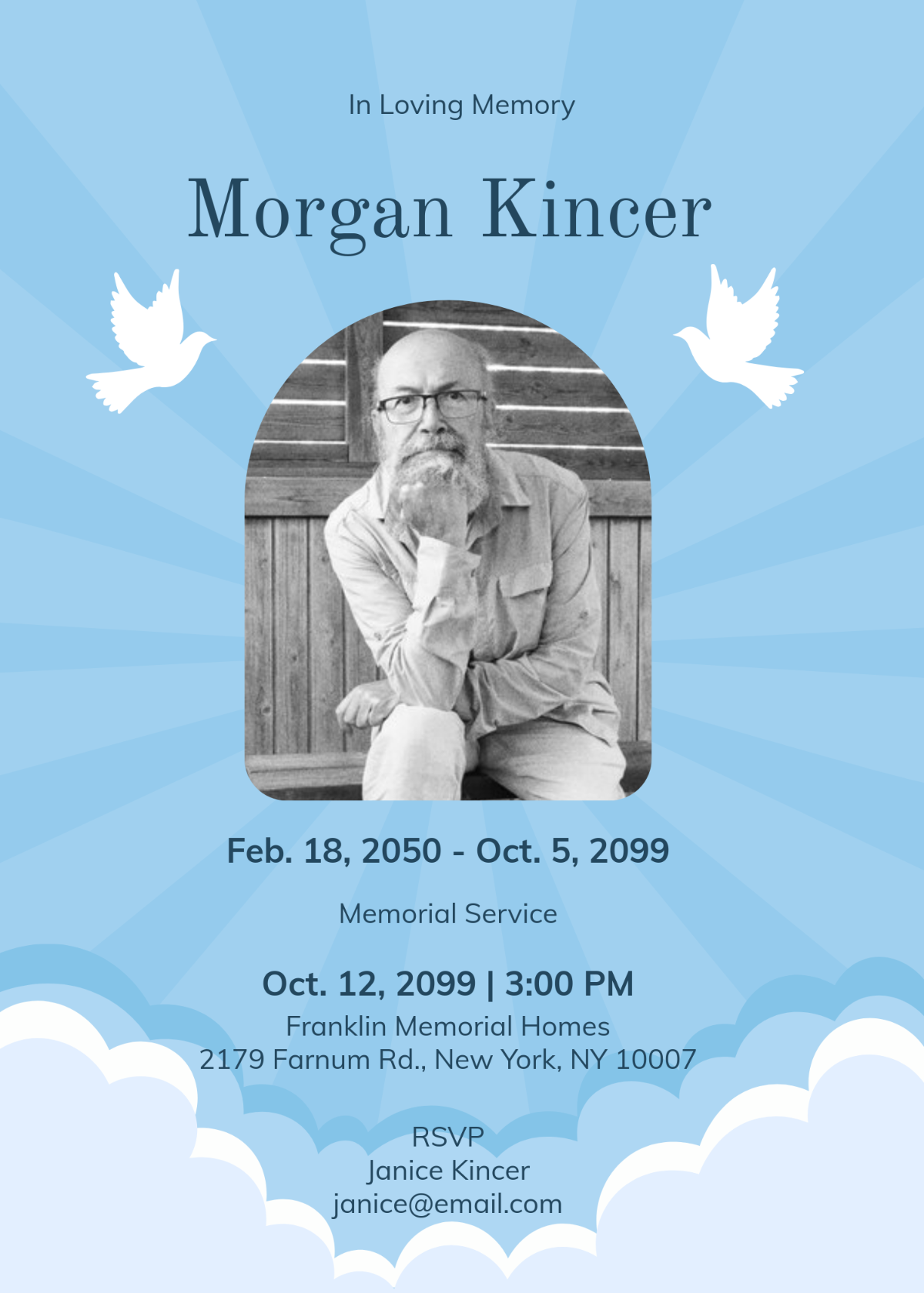 Free Sky Dove Memorial Invitation Template