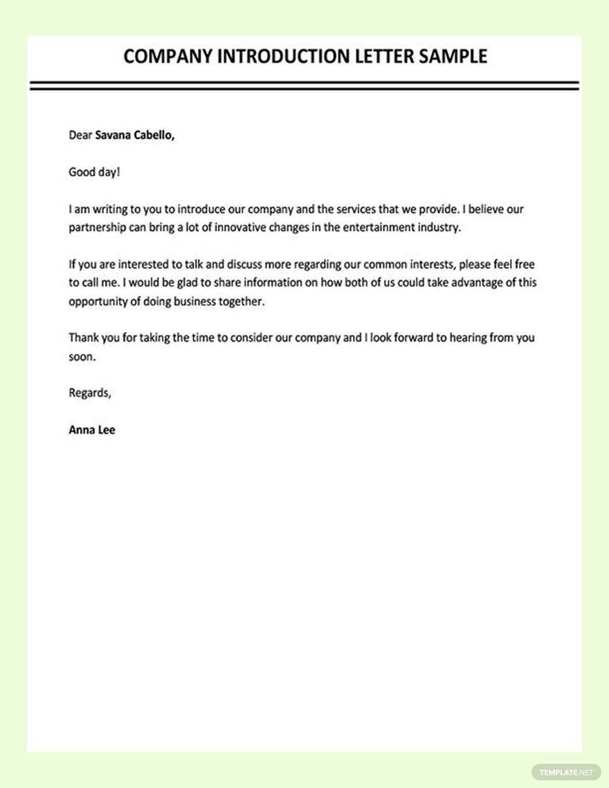 Company Introduction Letter Sample Template
