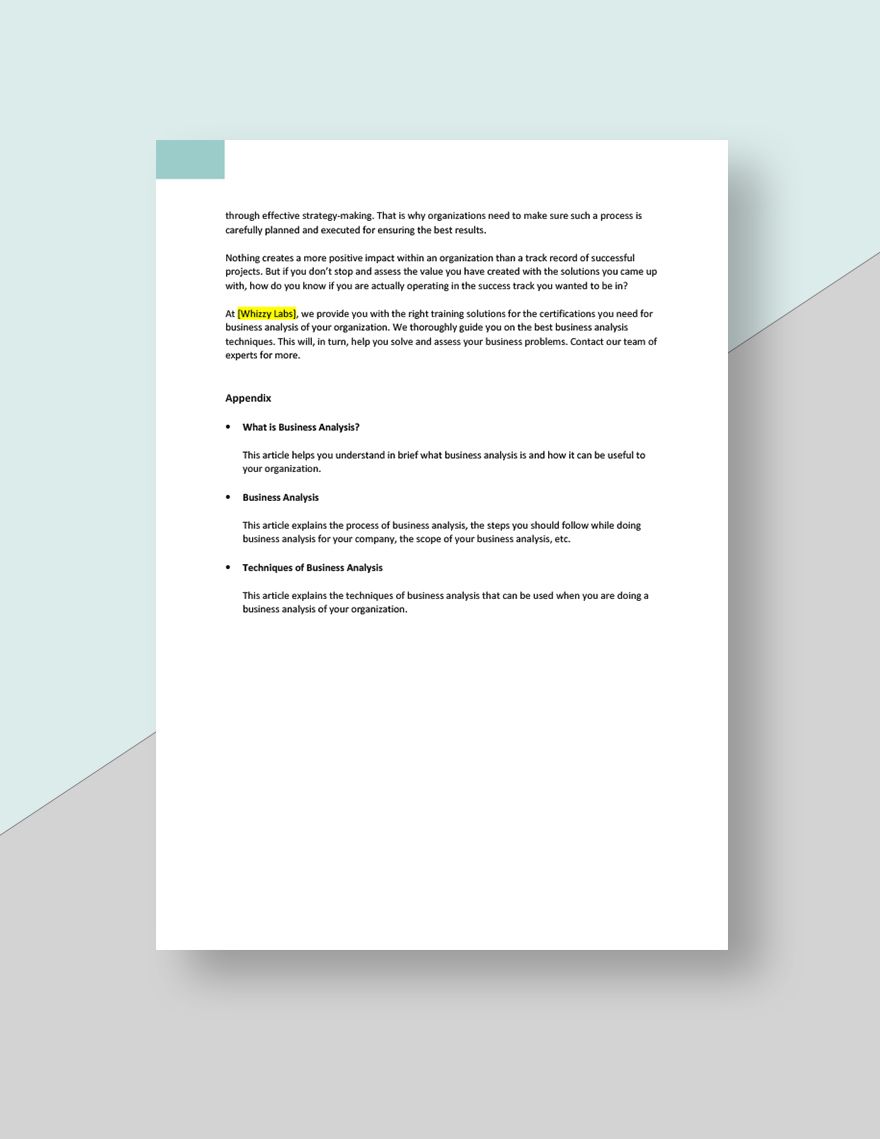 Business Analysis White Paper Template