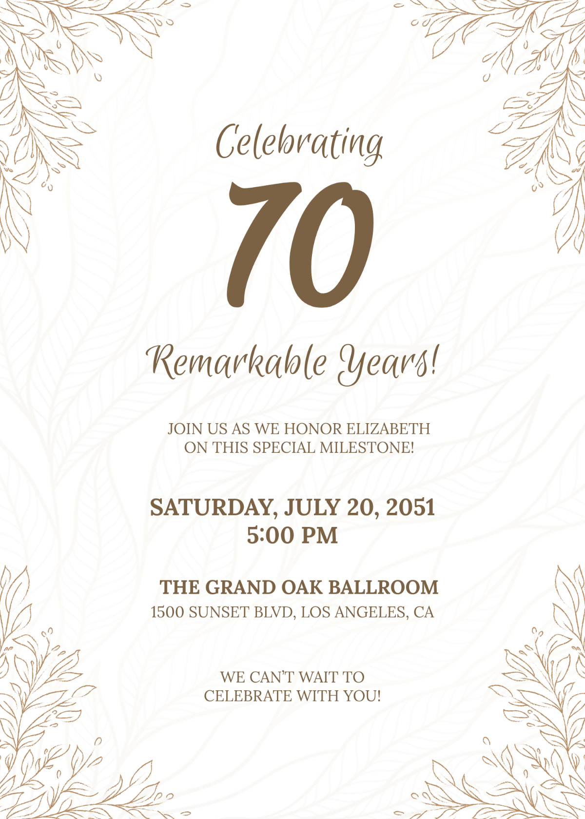 Free Happy 70th Birthday Invitation Template