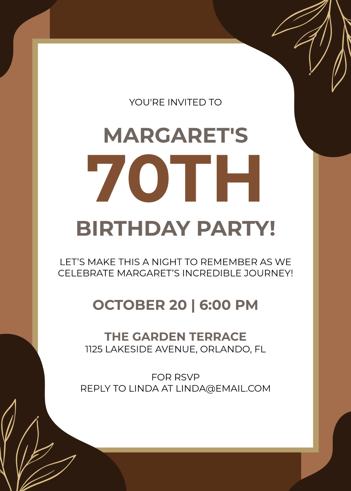 Free Modern 70th Birthday Party Invitation Template