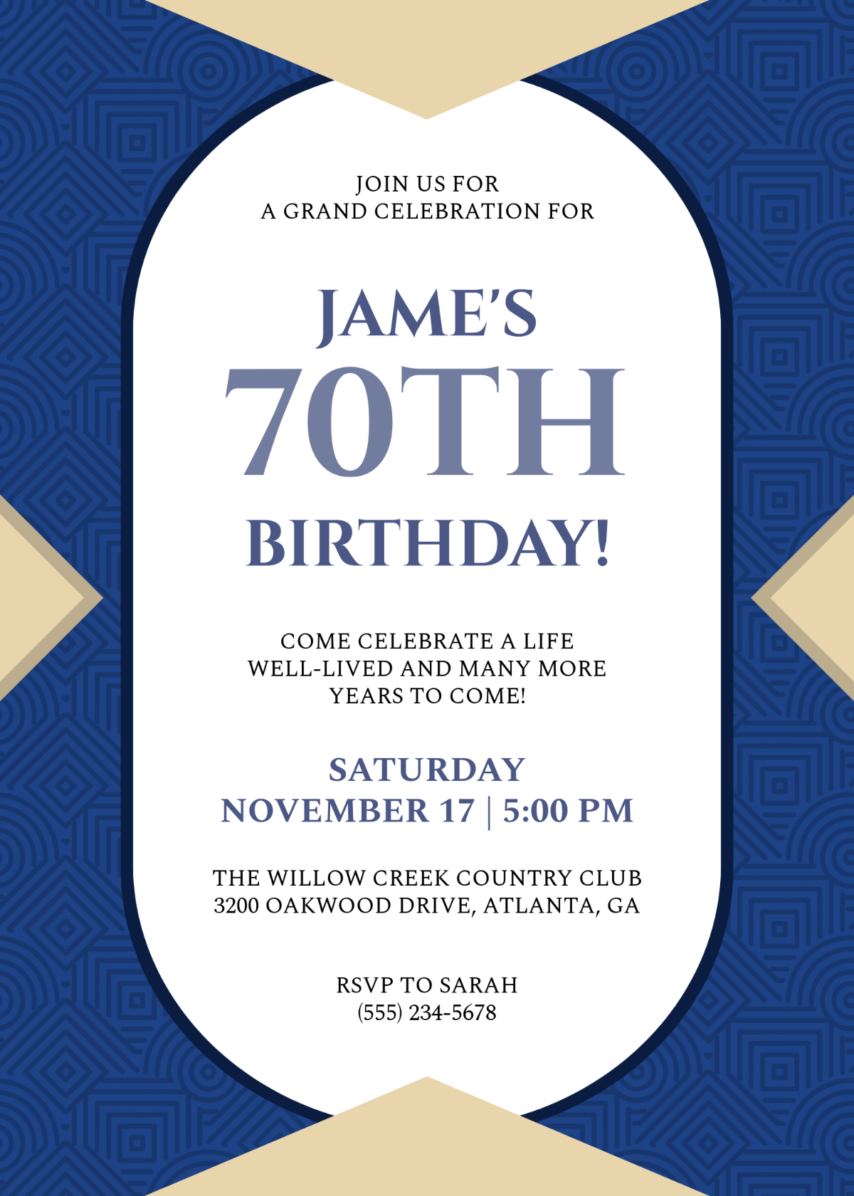 Free Male 70th Birthday Invitation Template