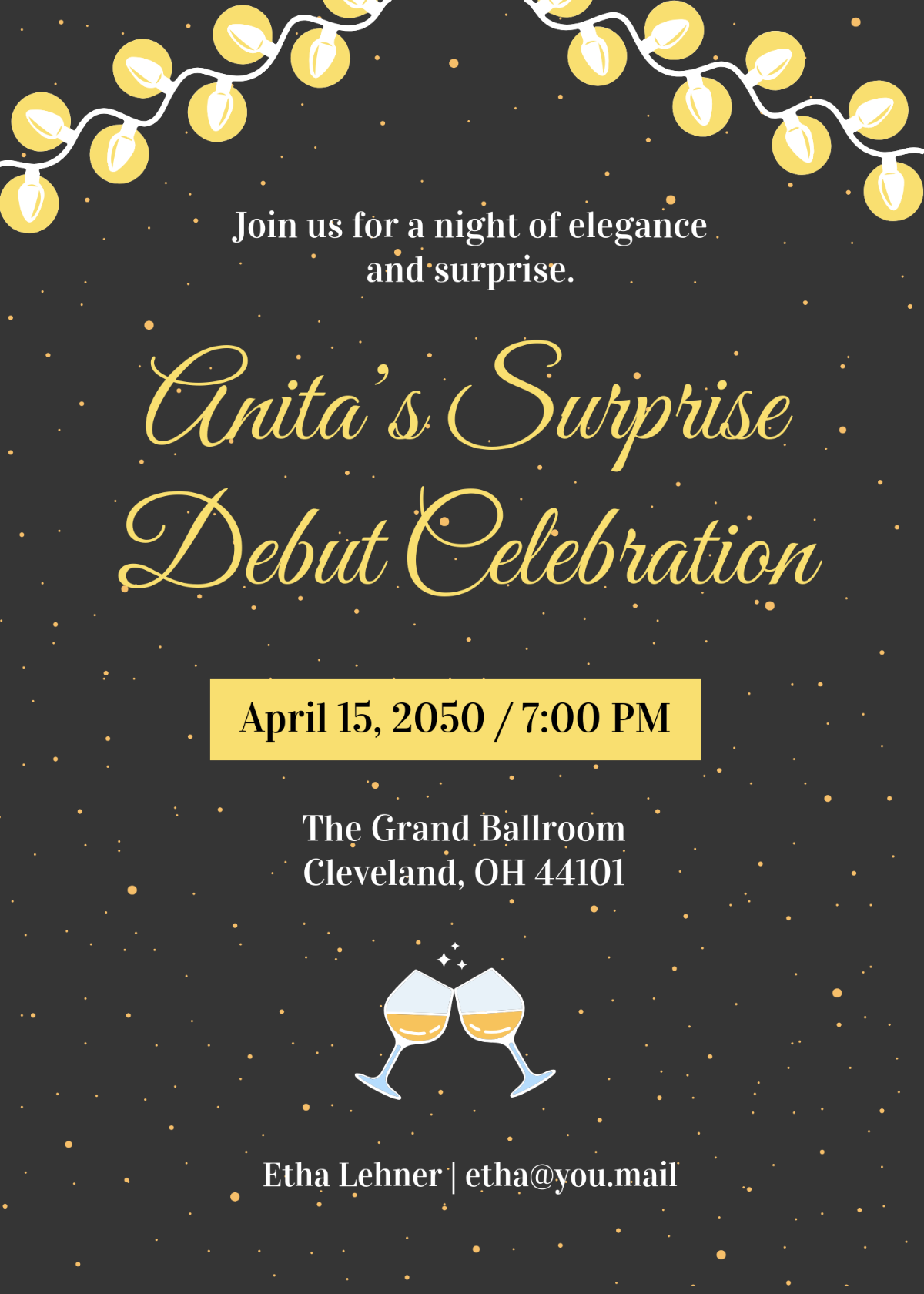 Free Black and Gold Surprise Debut Invitation Template