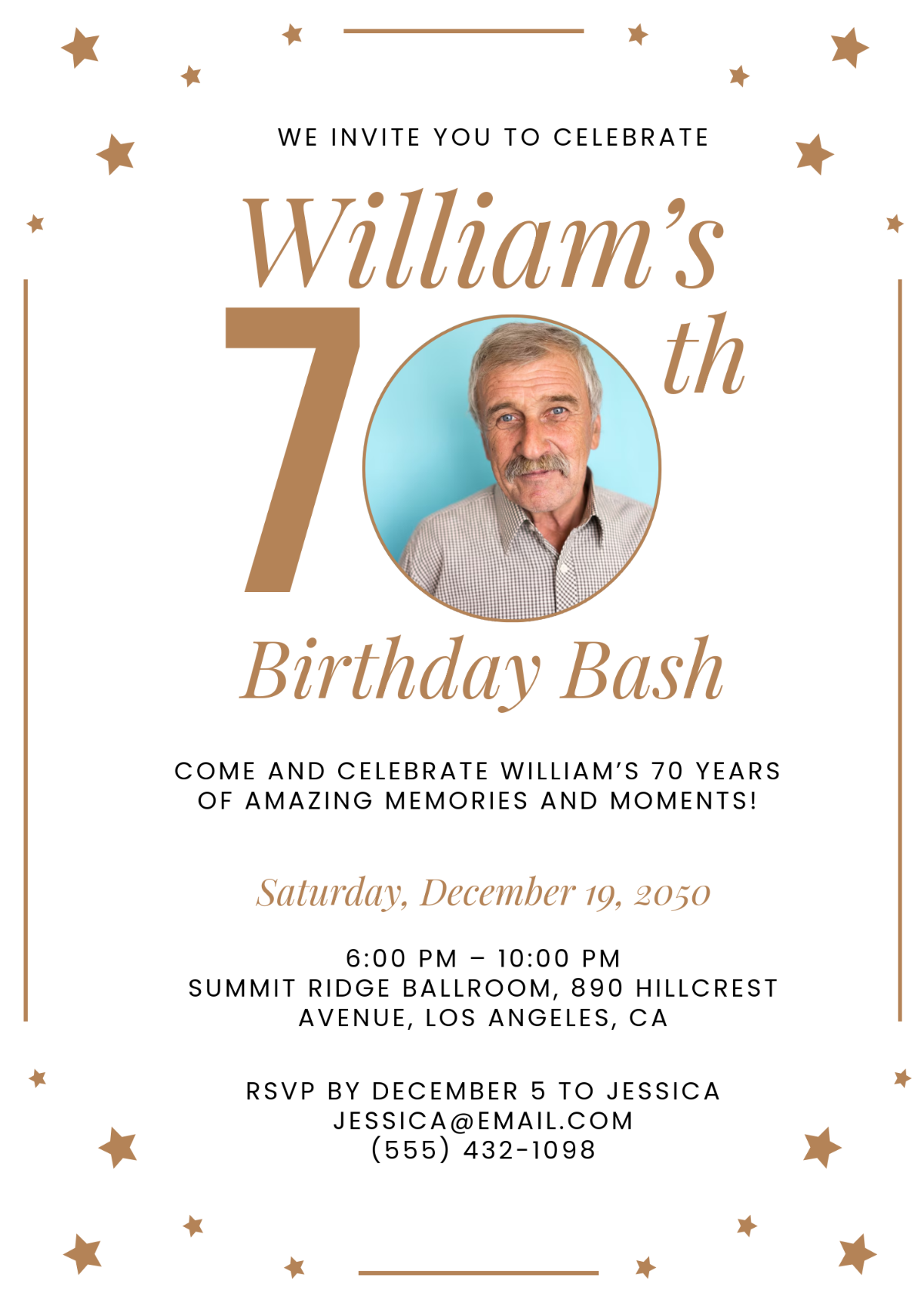 Free Formal Milestone 70th Birthday Invitation Template