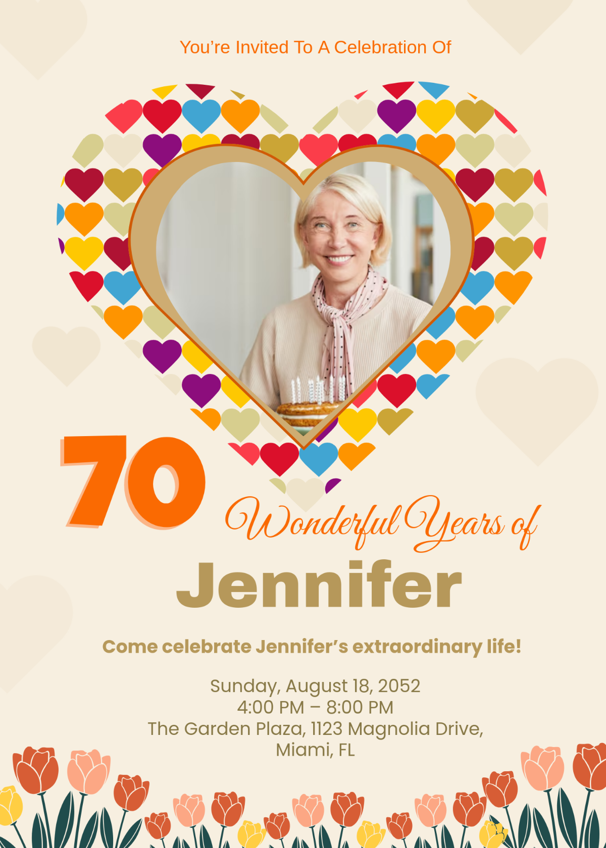 Free Colorful Mom 70th Birthday Invitation Template