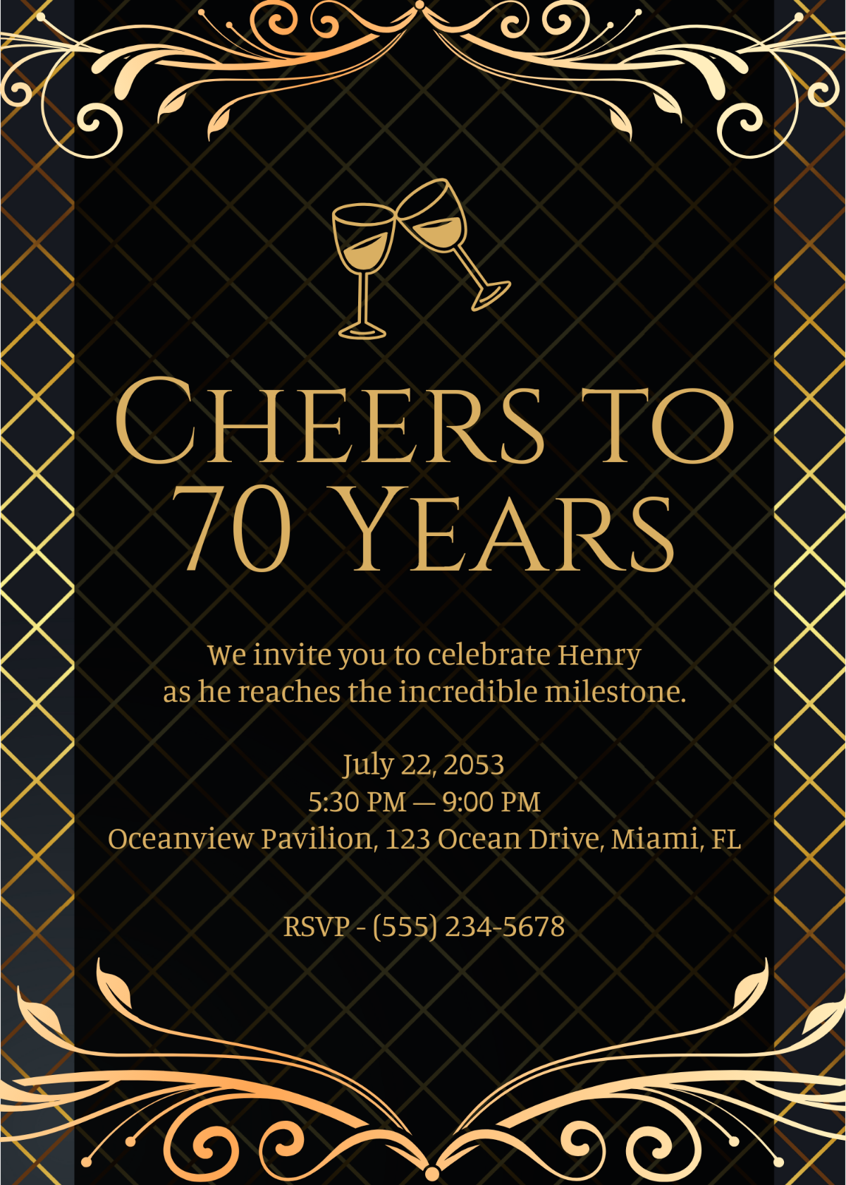 Free Cheers to 70th Birthday Invitation Template