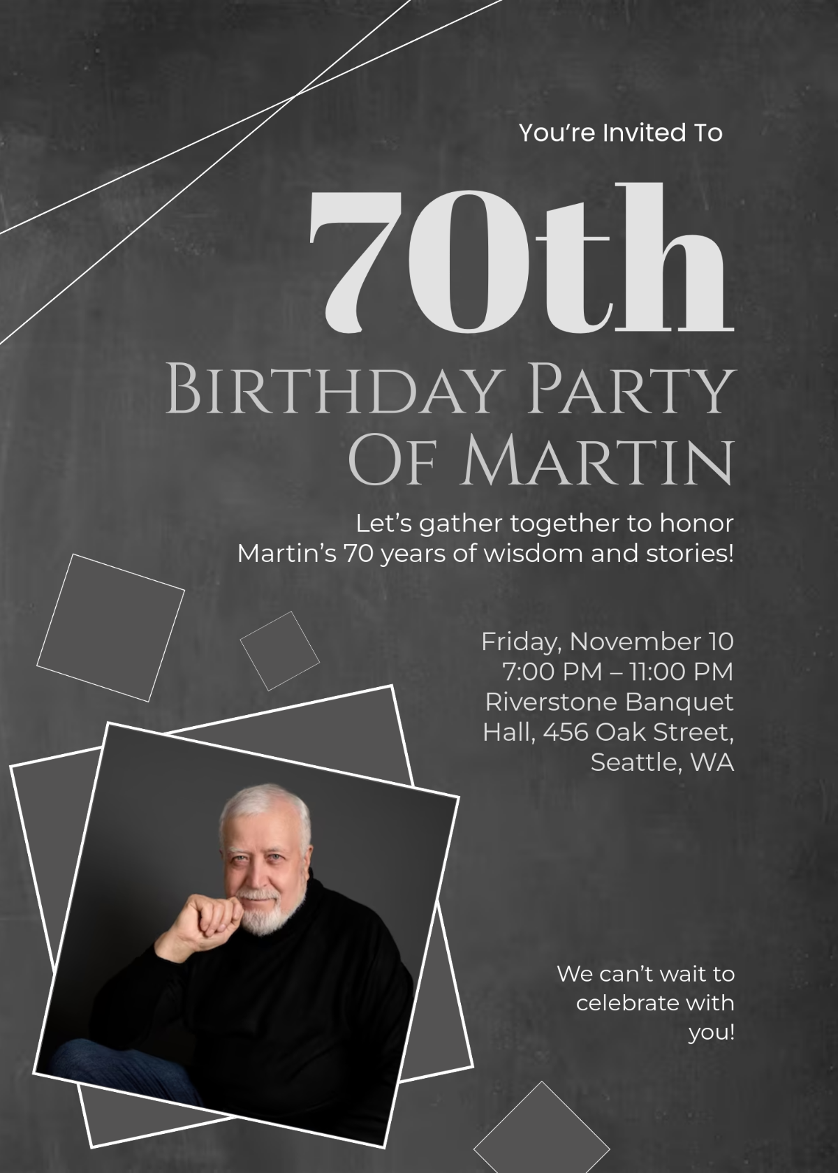 Free Chalkboard 70th Birthday Invitation Template