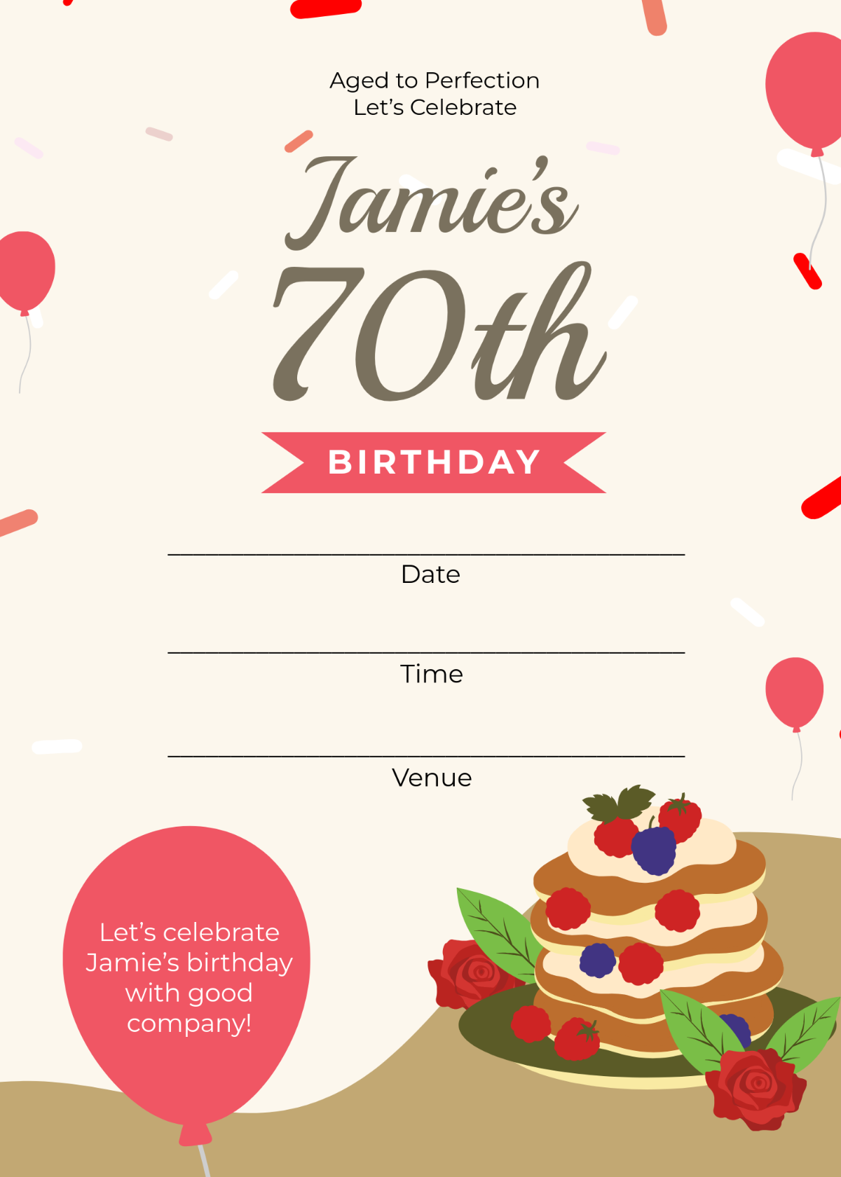 Free Blank 70th Birthday Brunch Invitation Template