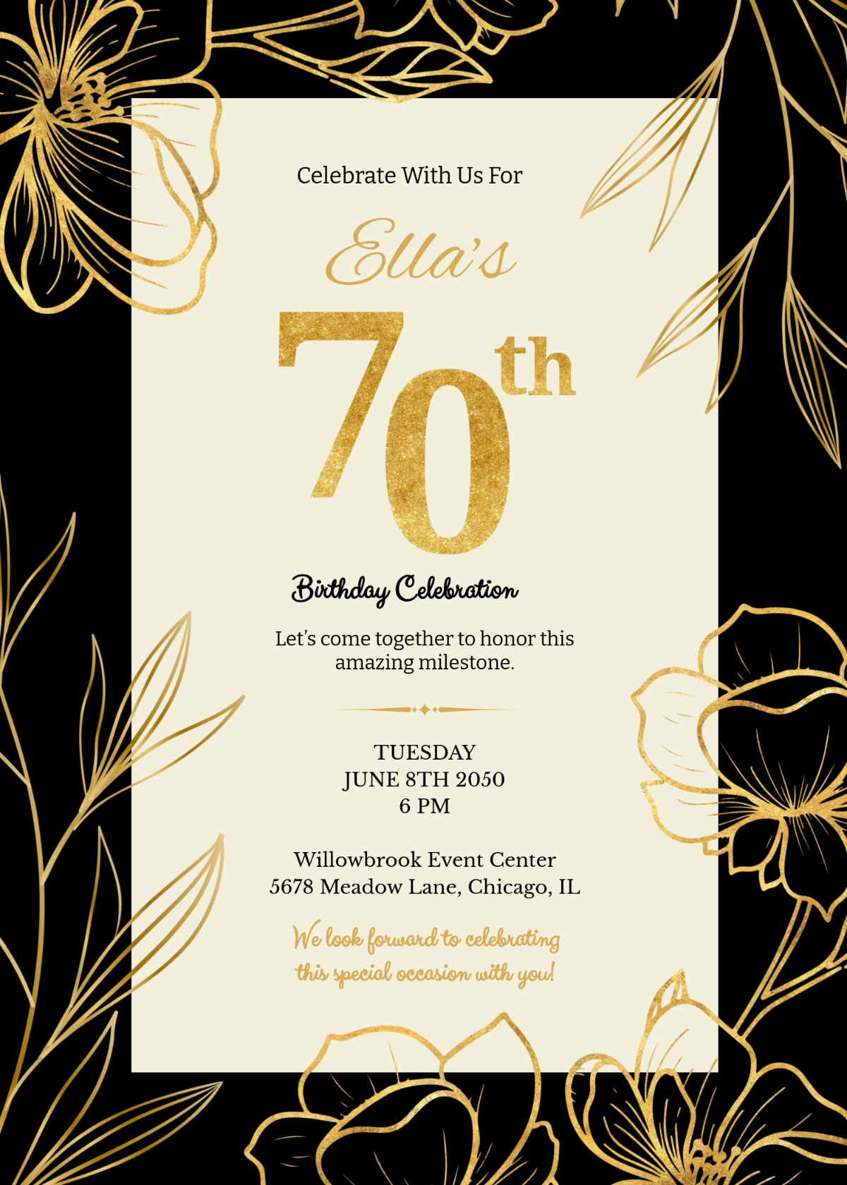 Free 70th Birthday Celebration Invitation Template