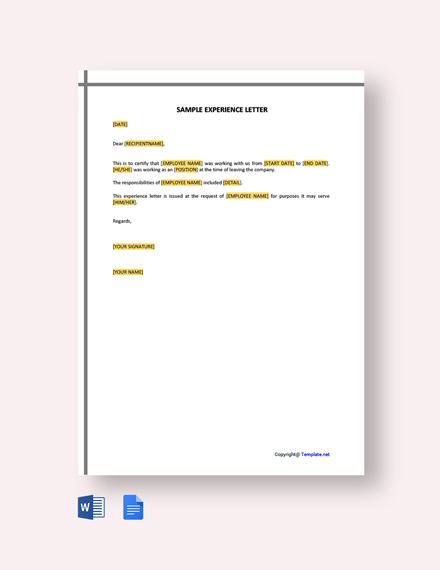 Sample Experience Letter Template - Google Docs, Word | Template.net