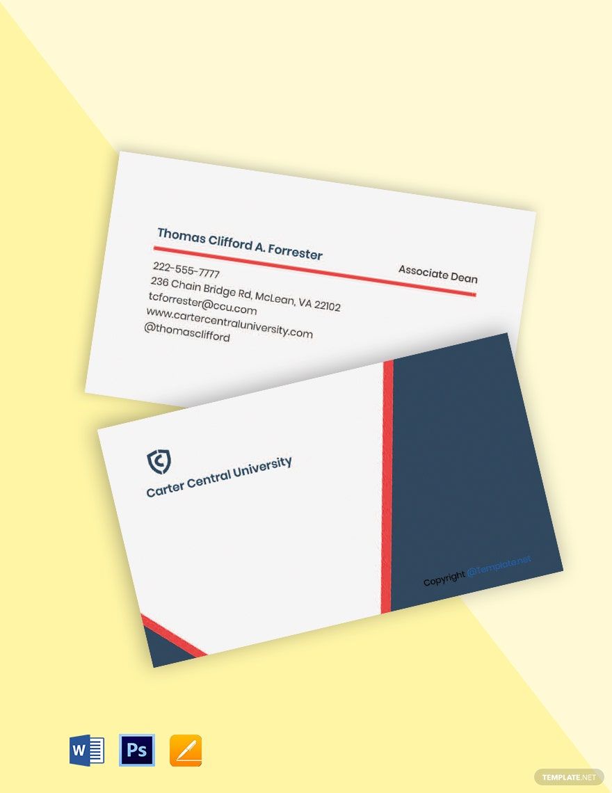 Simple University Business Card Template in Word, Google Docs, PSD, Apple Pages, Publisher