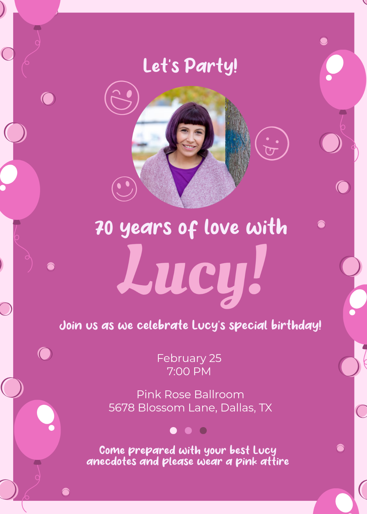 Free Pink Funny 70th Birthday Invitation Template