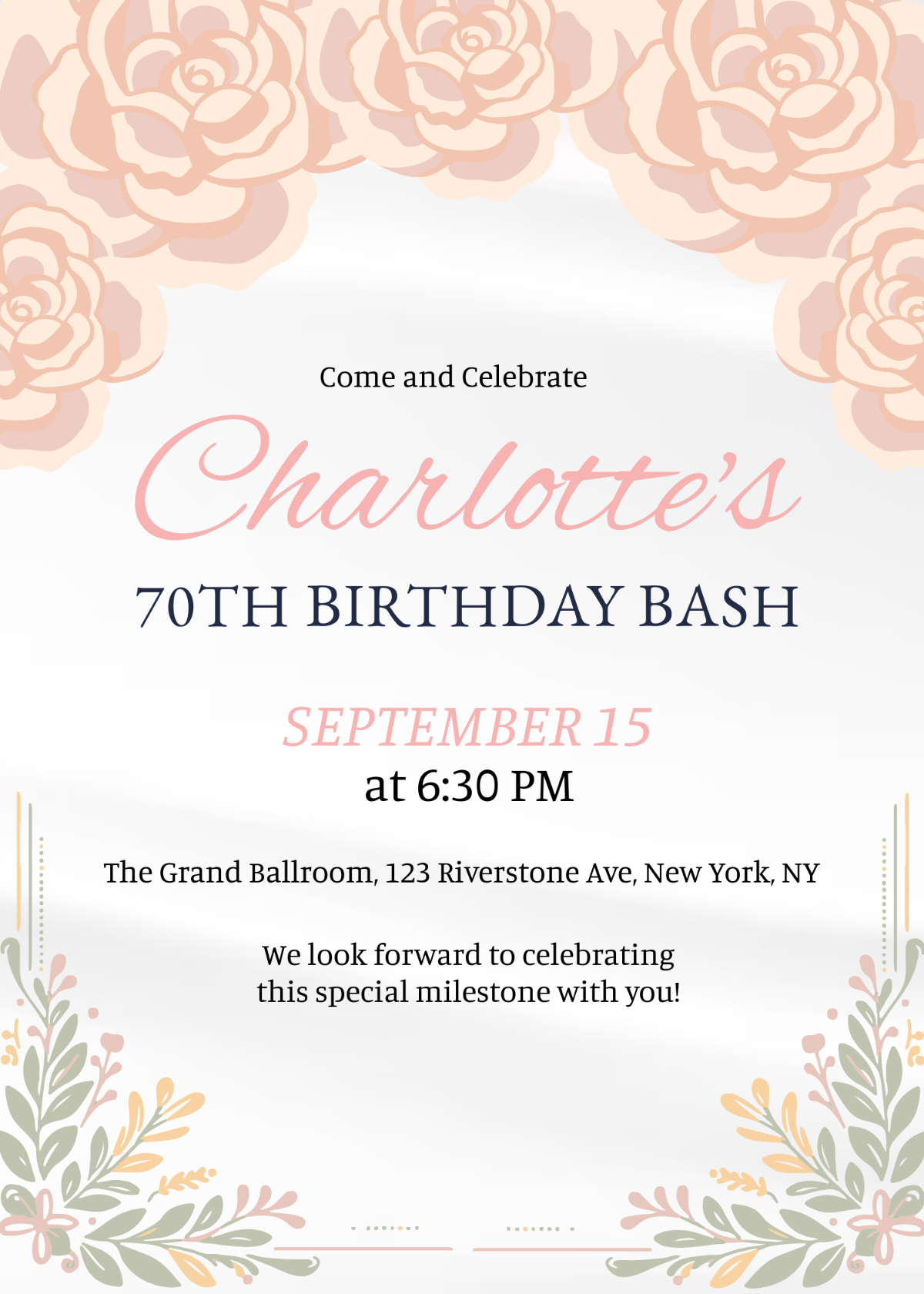 Free 70Th Birthday Invitation Templates Editable And Printable