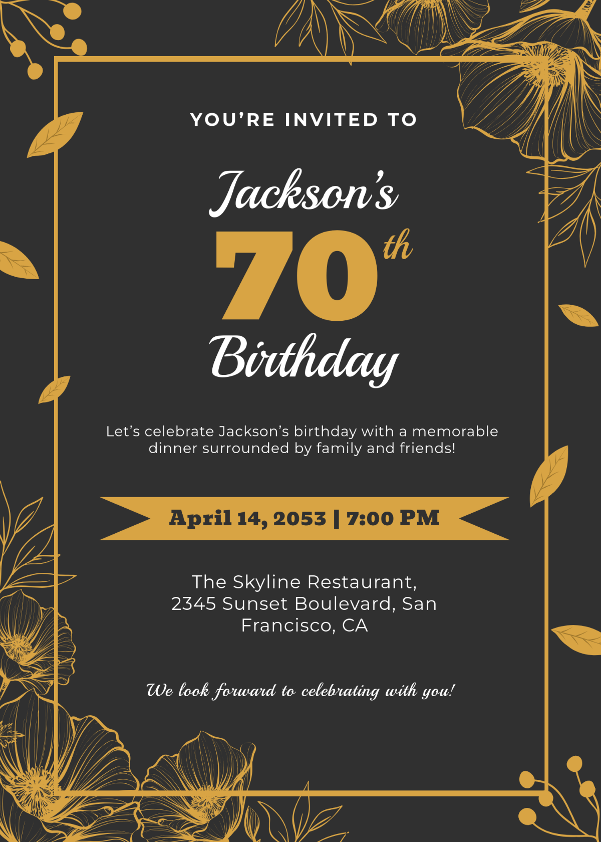 Free Creative 70th Birthday Dinner Invitation Template