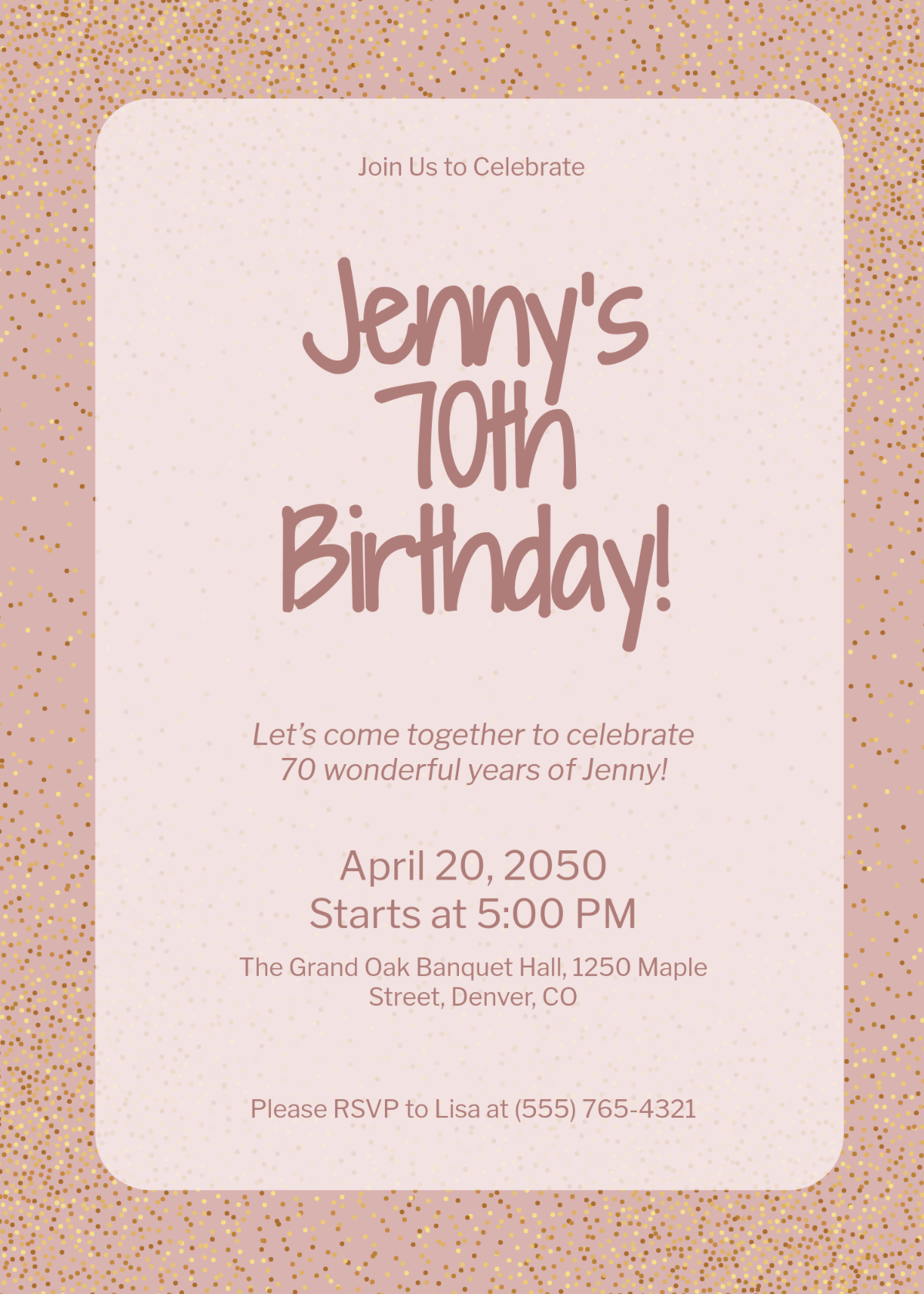 Free Aesthetic Glitter 70th Birthday Invitation Template