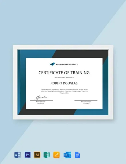 Security Training Certificate Template - Google Docs, Illustrator, Word, Outlook, Apple Pages, PSD, Publisher