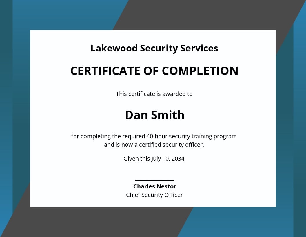 Security Training Certificate Template - Google Docs, Illustrator, Word, Outlook, Apple Pages, PSD, Publisher