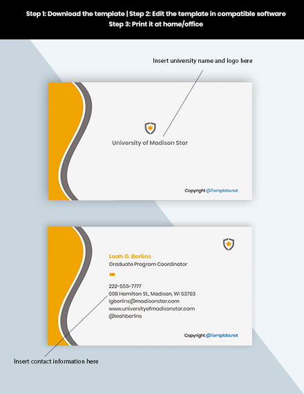 Sample University Business Card Template - Word | PSD | Apple Pages