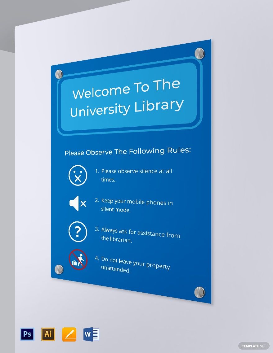 Free University Library Signage Template in Word, Illustrator, PSD, Apple Pages