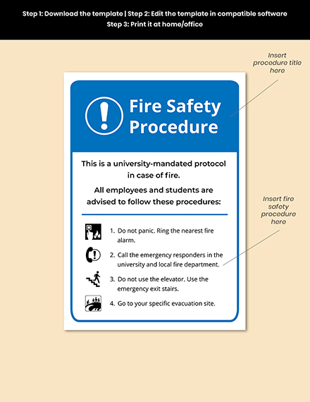 University Fire Procedure Sign Template Format