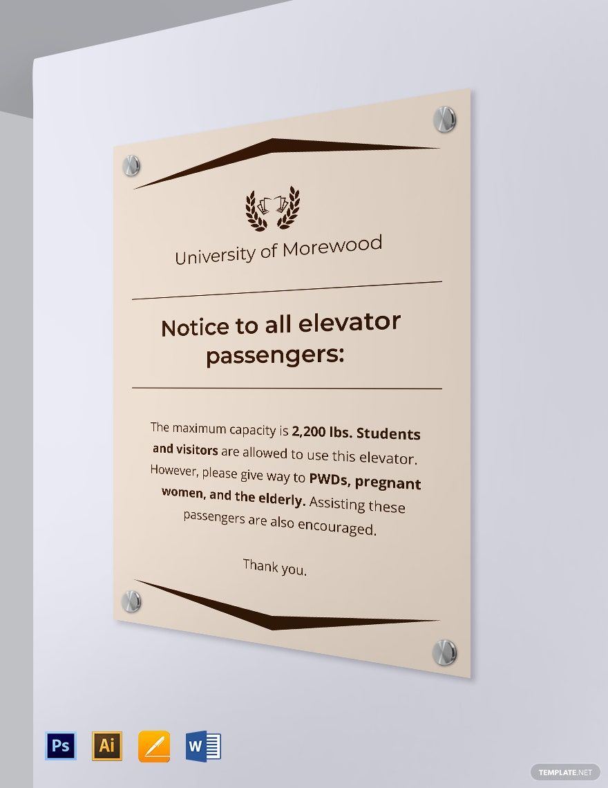 Free University Elevator Sign Template