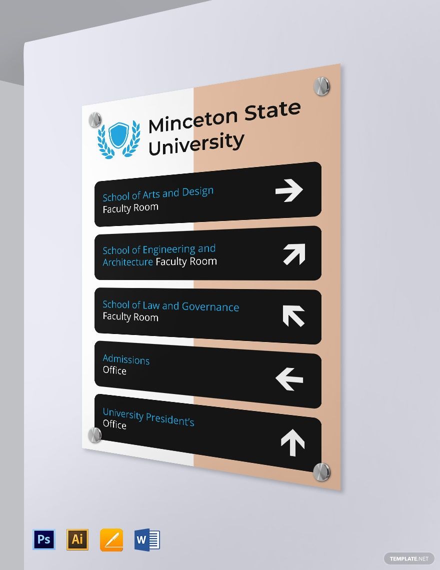 University Directional Signage Template in Word, Illustrator, PSD, Apple Pages
