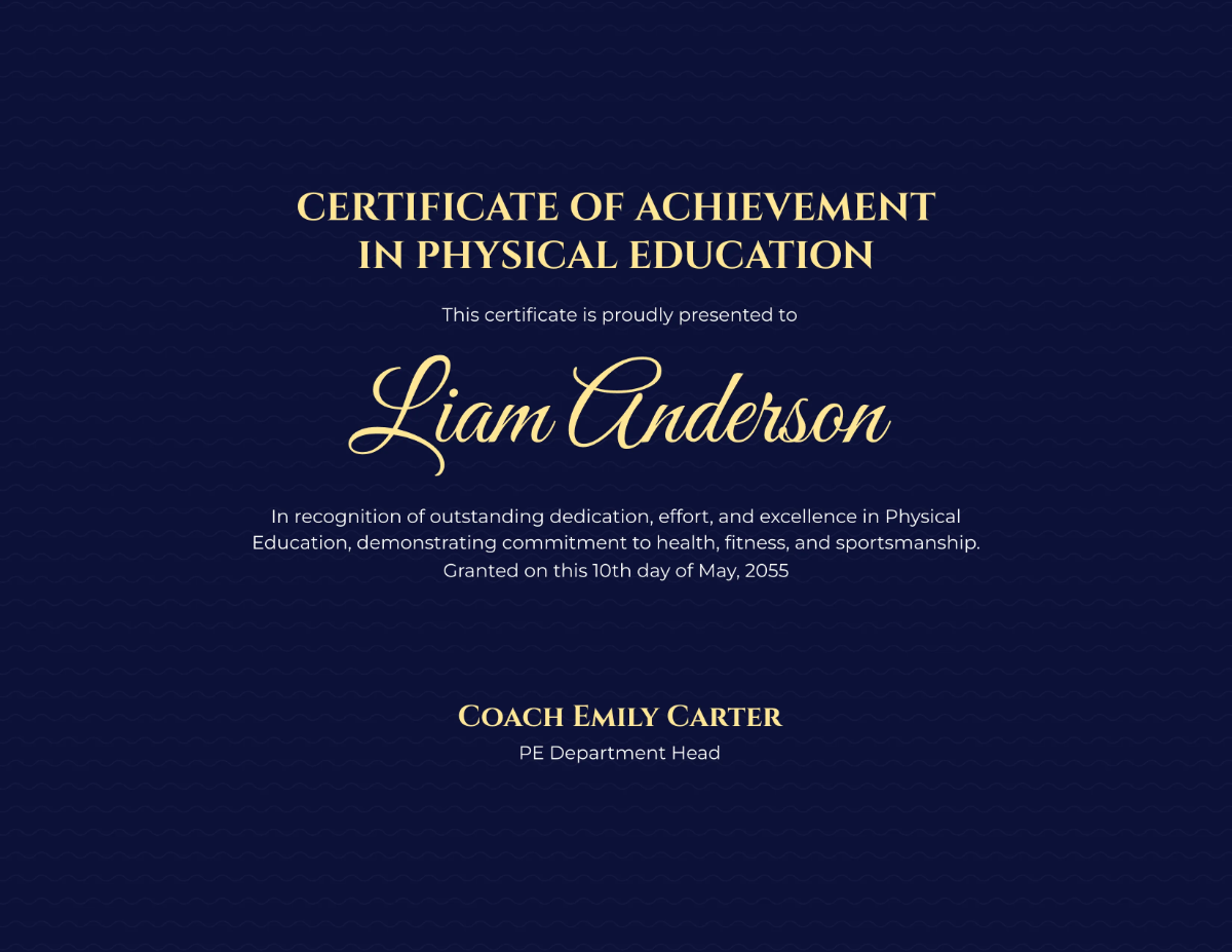Free Academic Certificate for Physical Education Template to Edit Online
