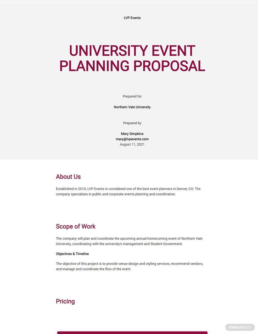 University Event Planning Proposal Template
