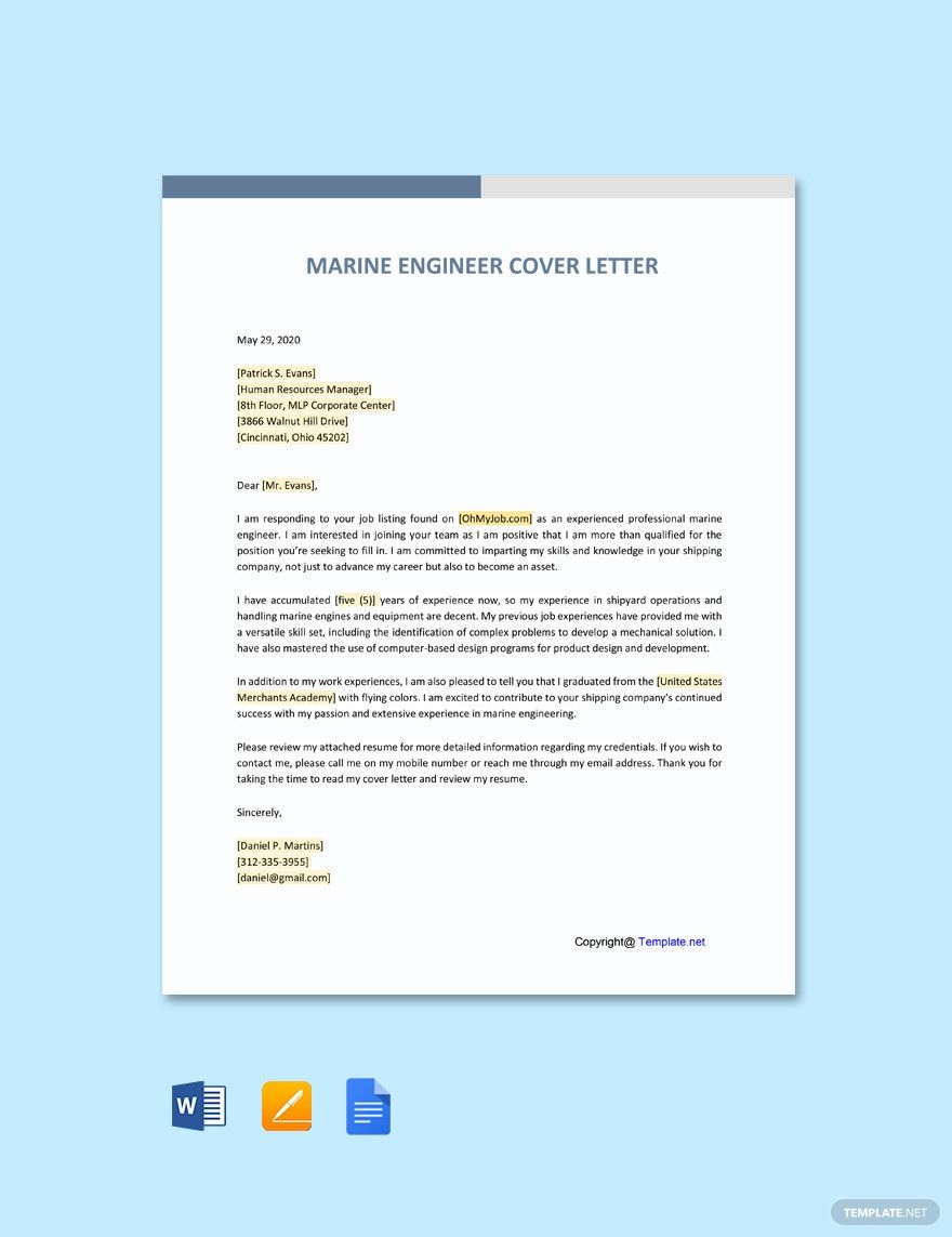 Marine Engineering Cover Letter in Word, Google Docs - Download | Template.net