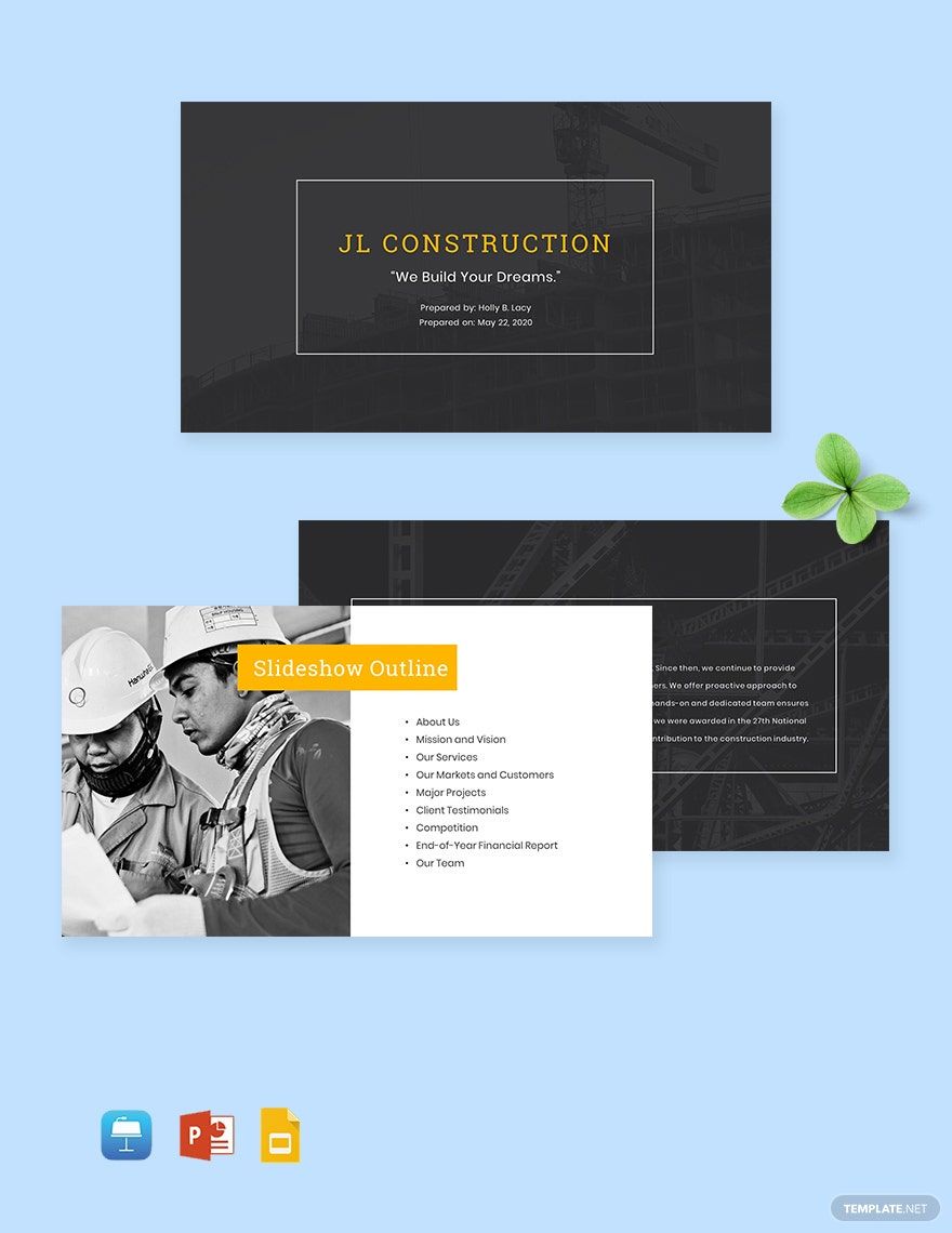 Construction Year End Financial Report Presentation Template
