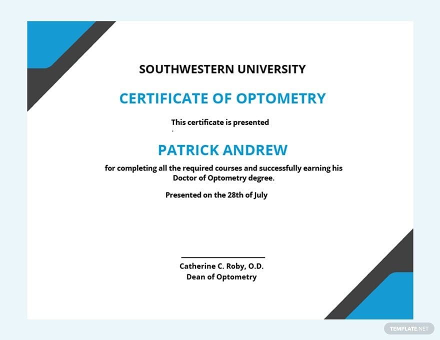Optometry Diploma Template