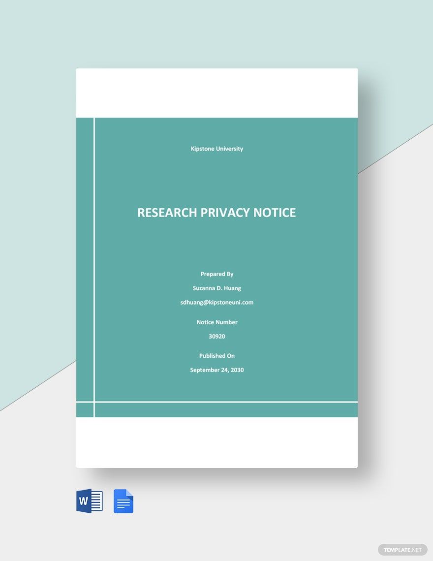 University Research Privacy Notice Template in Word, Google Docs