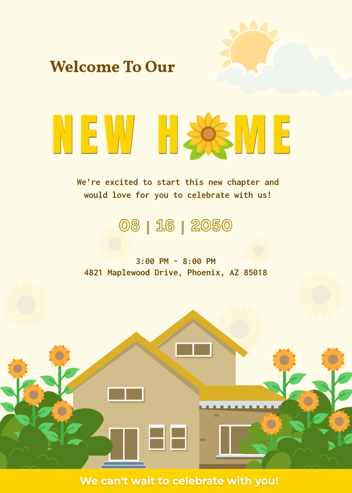 Free Sunflower Housewarming Invitation Template