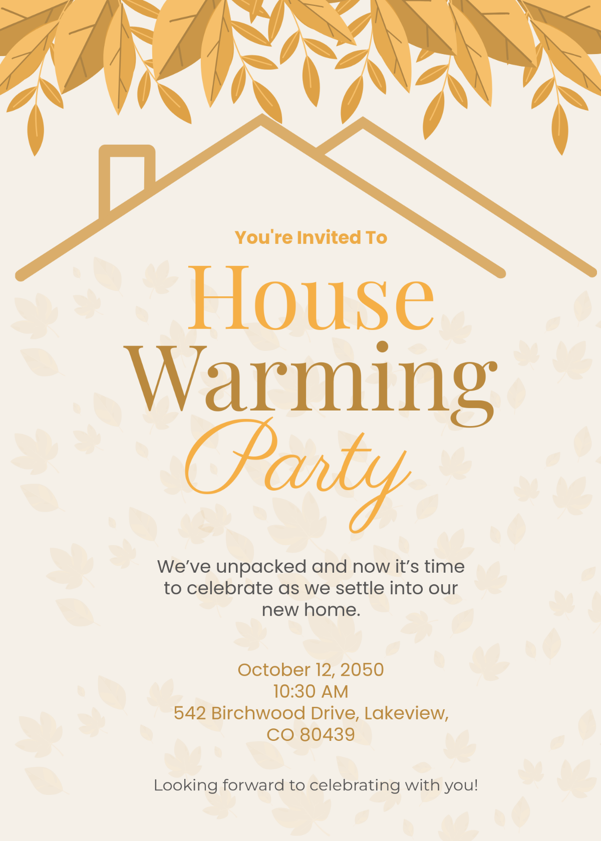 Golden Leaves Housewarming Invitation Template