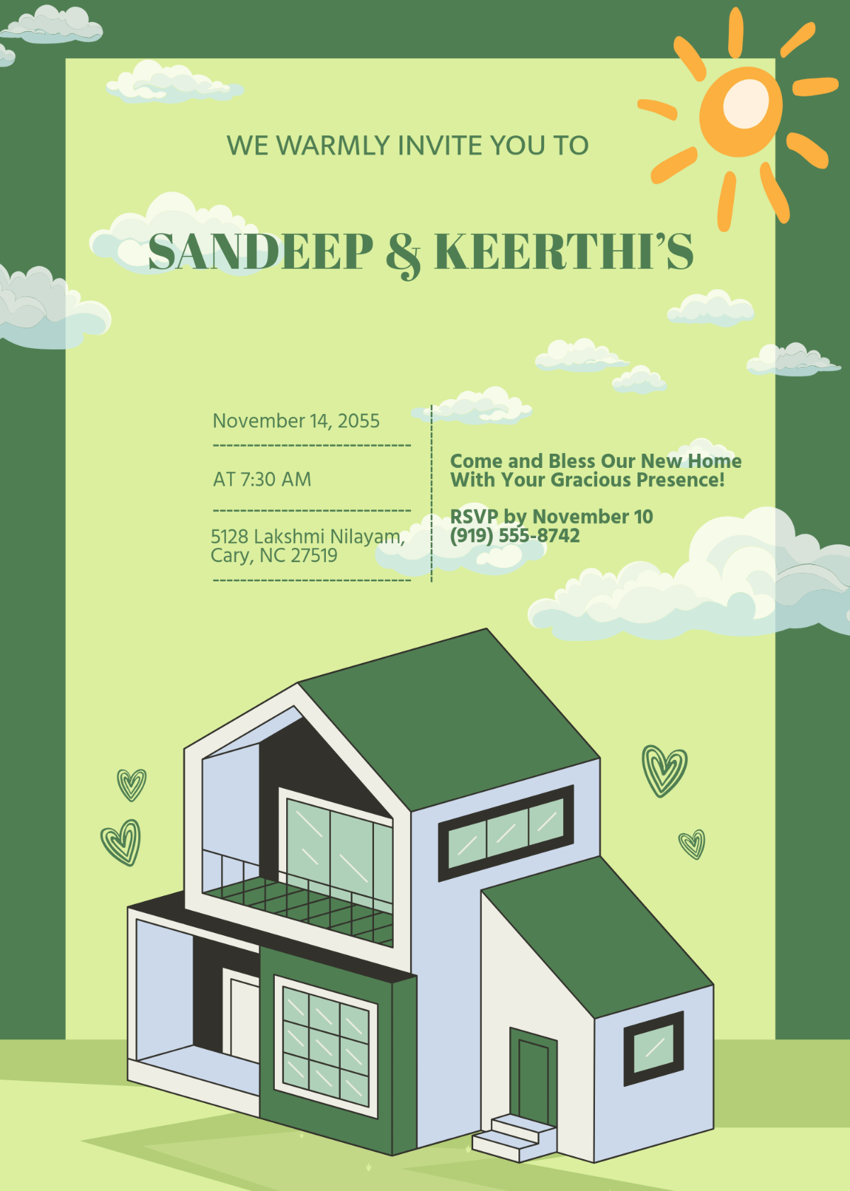 Free Green Telugu Housewarming Invitation Template