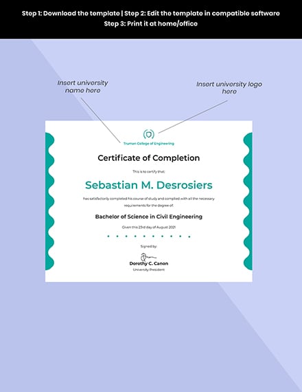 University Course Completion Certificate 