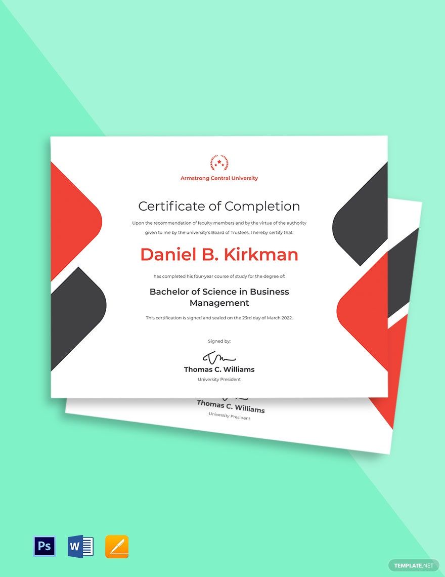 University Certificate of Completion Template