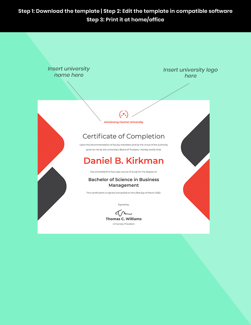 University Certificate of Completion Template