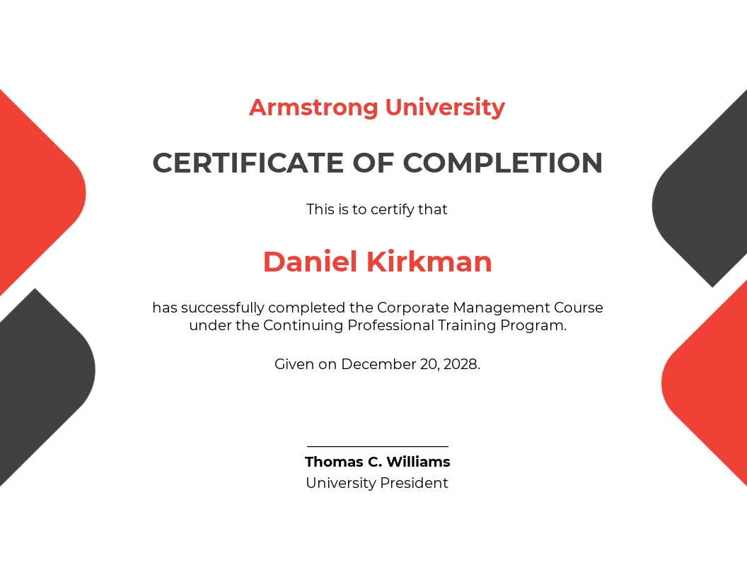 Free University Certificate of Completion Template - Word, PSD