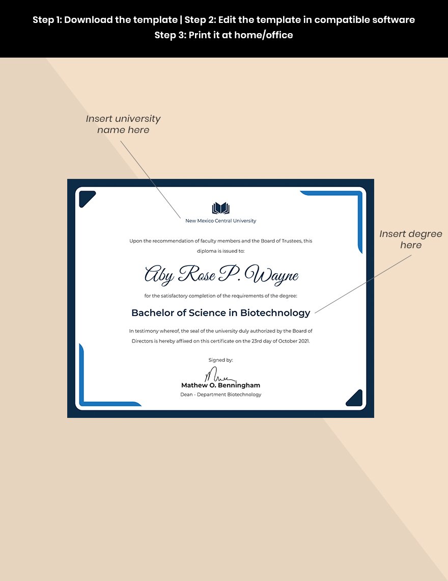 Sample University Diploma Certificate