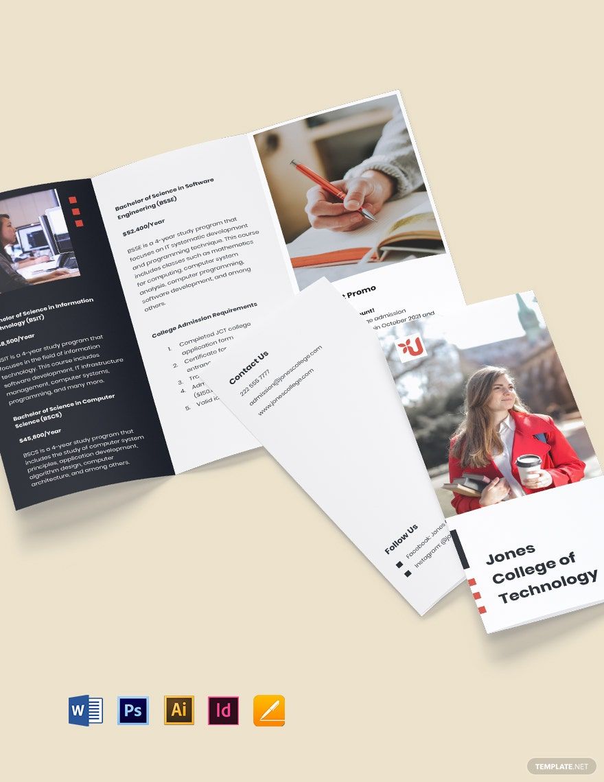 Tri-Fold University Admission Brochure Template in Pages, InDesign, PSD, Word, Illustrator, Publisher, Google Docs - Download | Template.net